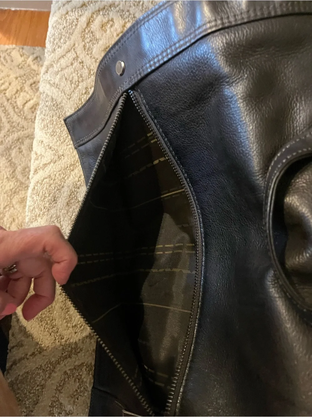 Kenneth Cole Reaction Black Leather Messenger Bag with Brown Strap